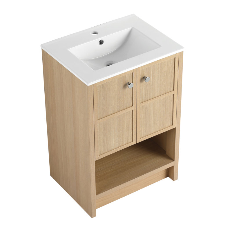 Meuble-lavabo autoportant avec lavabo en céramique, 2 portes à fermeture douce, contreplaqué