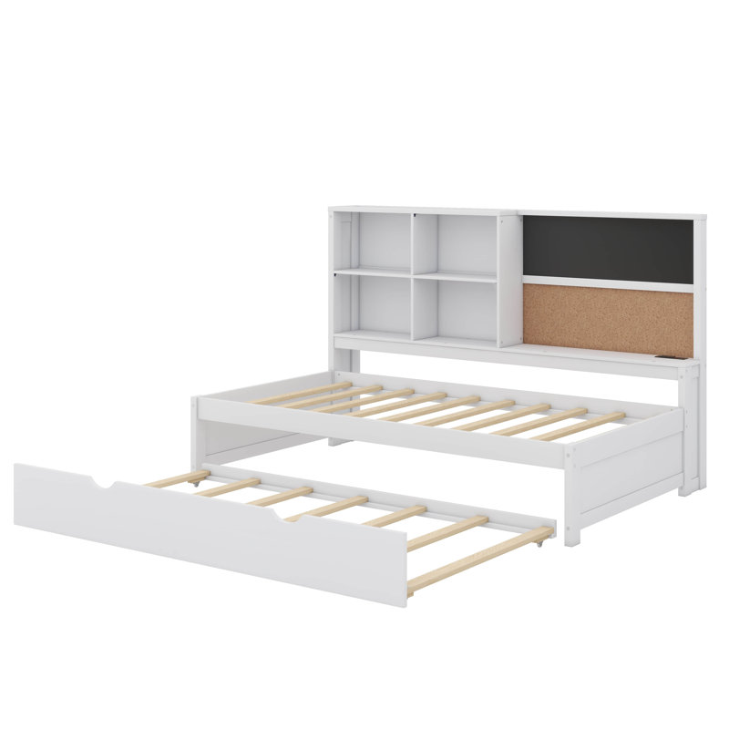Charming Twin-Sized Daybed With Integrated Shelves, Chalkboard Design, And Pull-Out Trundle Bed