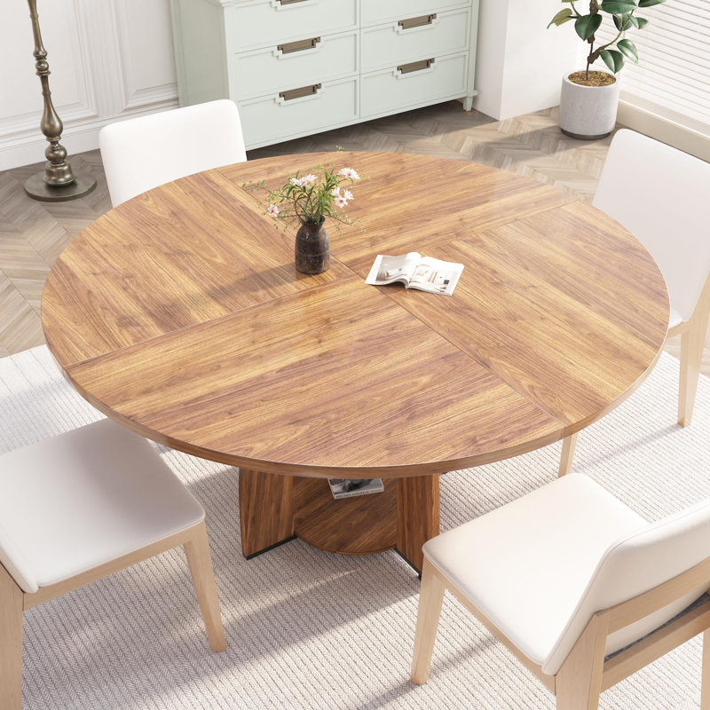 Table de salle à manger 47 "pour 4-6 personnes avec tablette de rangement et pieds réglables, table de cuisine moderne en bois