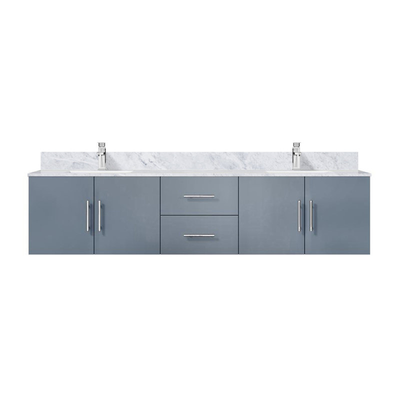 Meuble-lavabo double gris foncé 80 po X P 22 po D, dessus en marbre de Carrare et ensemble de robinet, Gris foncé