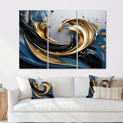 «Evolving Gold Flow» - ensemble d'impressions murales abstraites à encre liquide