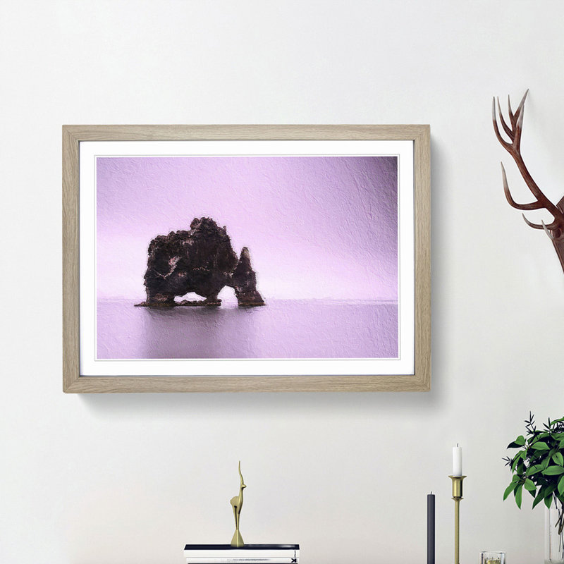 Rock Formation Under a Pink Sky in Iceland - Picture Frame Painting Print, 36cm H x 48cm W x 2cm D, Oak Framed