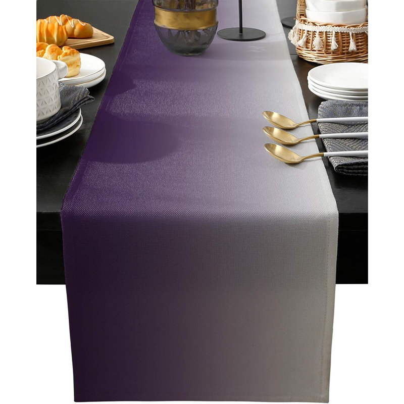 Chemin de table - gris / mauve - lin en coton dégradé, rectangulaire, luxe, décor de mariage / fête / banquet / dîner