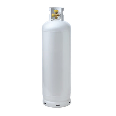Bouteille de propane multi-valves 100LB Flame King avec remplisseur de grande capacité, blanc