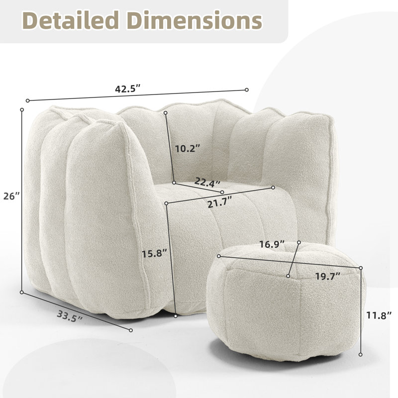 Compressed Sofa Chair Breathable Fabric Bean Bag Chair With Removable Ottoman,Living Room Sofa Chair