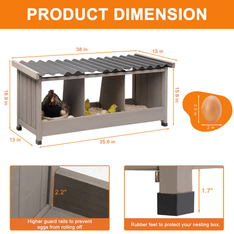 Boîte de nidification triple Gyta, accessoires de poulailler avec toiture en PVC