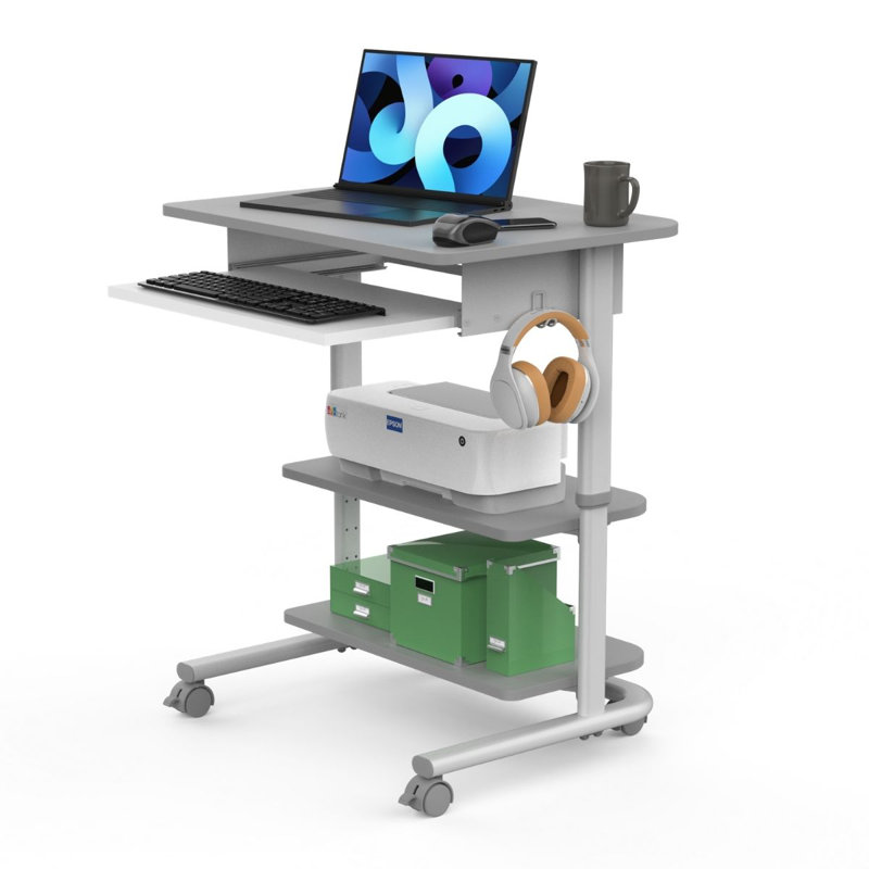 Antum 45.9'' H x 28.4'' W Laptop Cart with Wheels, Silver/Dark Grey