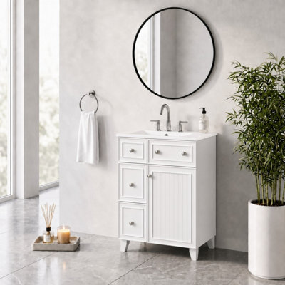 Meuble-lavabo compact autoportant avec lavabo en céramique et 2 tiroirs