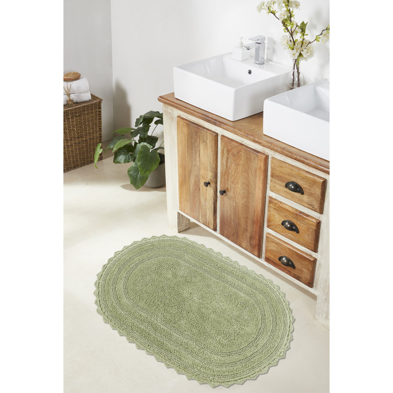 Maxeys 100% Cotton 1990 GSM Tufted Reversible Oval Bath Rug, OEKO-TEX Certified, Ultra Soft & Absorbent, Machine Washable Bathroom Rug for Sink, Vanity, & Powder Rooms, 20" x 32" Oval, Sage