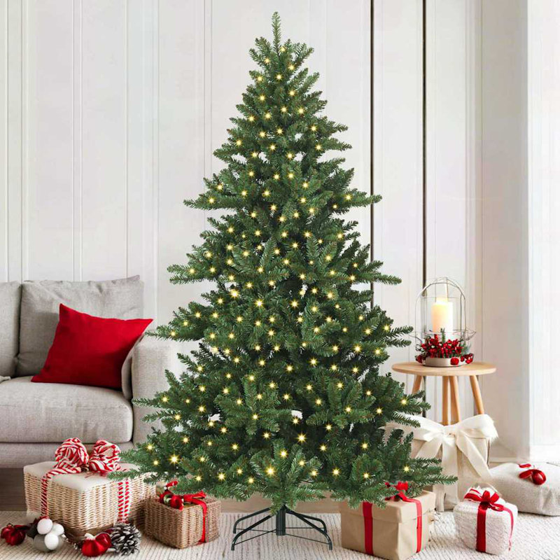 Artificial Hinged Christmas Tree with 300 LEDs PVC, Green, 5.91' H