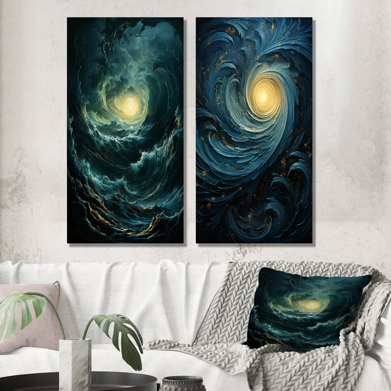 Privett - Ensemble de 2 décorations murales spirales abstraites en métal, H 28 po x l 24 po