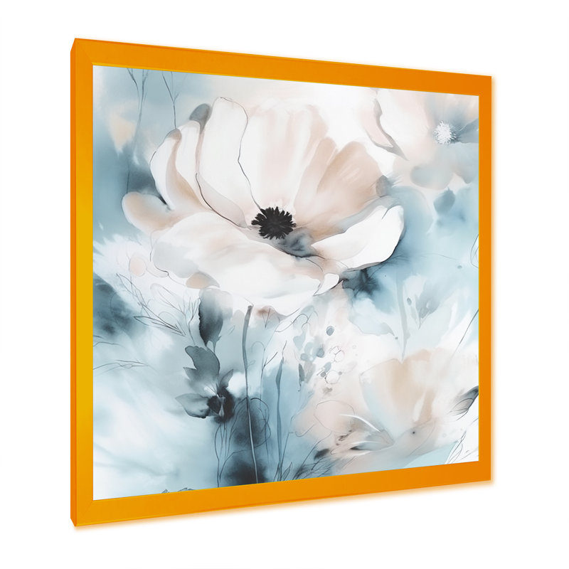 Fleurs délicates grises II - impression sur toile florale, L 16 po x H 16 po, Encadrement doré