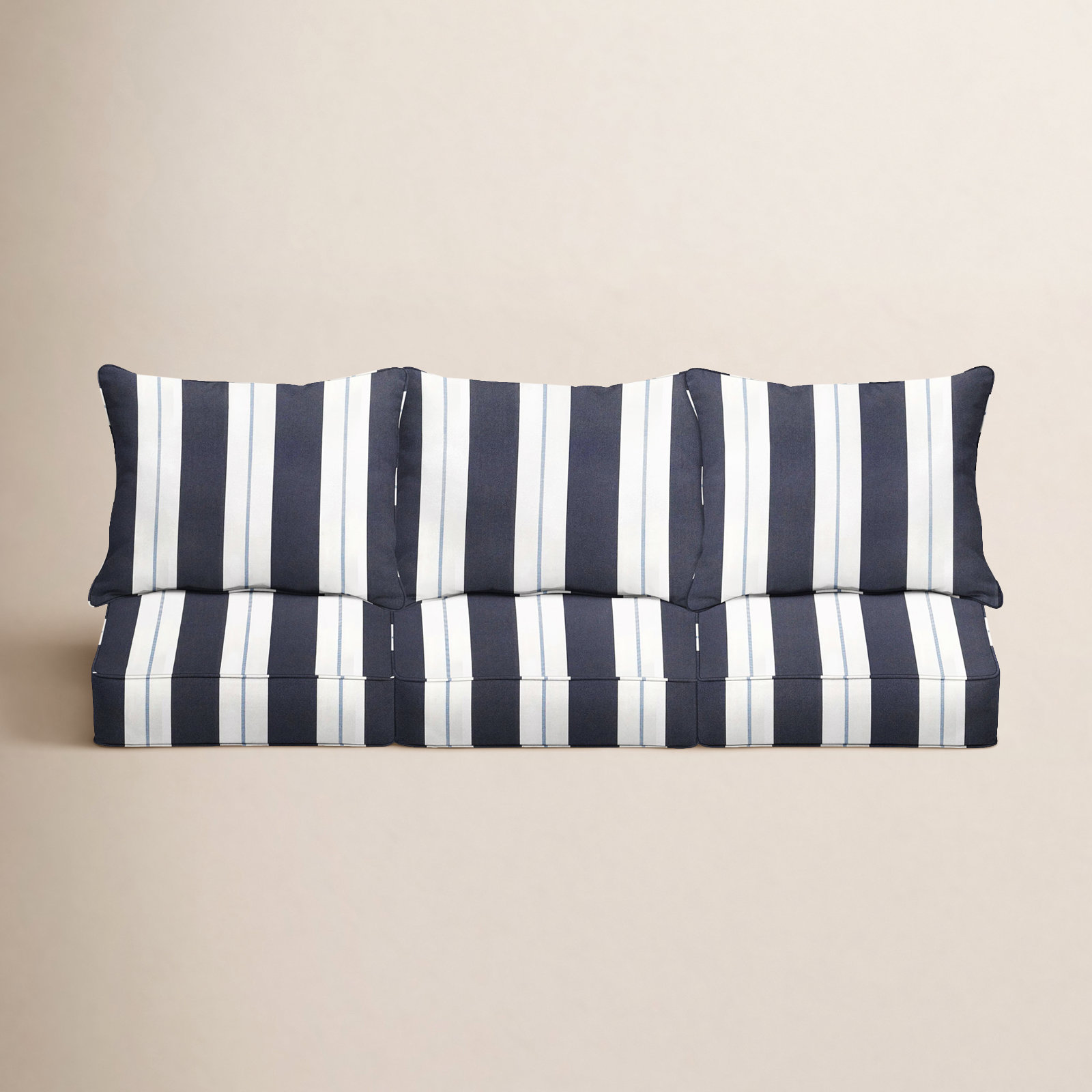Deana Indoor/Outdoor Sunbrella Seat/Back Cushion, Navy Stripe Sunbrella®, 25" W x 23" H