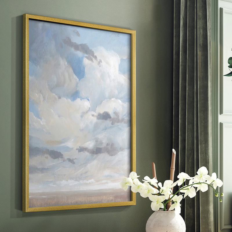 Bleu ciel I, reproduction encadrée - bois massif, Encadrement doré, H 28 po x l 22 po