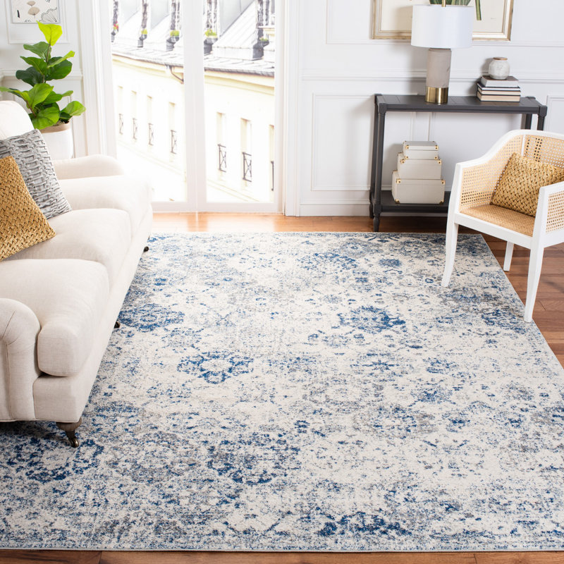 Harty Oriental White/Royal Blue Area Rug, Rectangle 12' x 18'