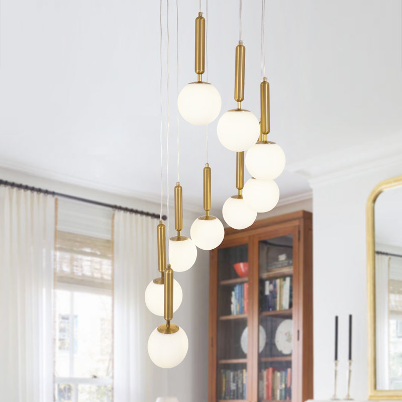 Luminaire suspendu rond en verre à intensité variable 9 lumières pour salle à manger, cuisine