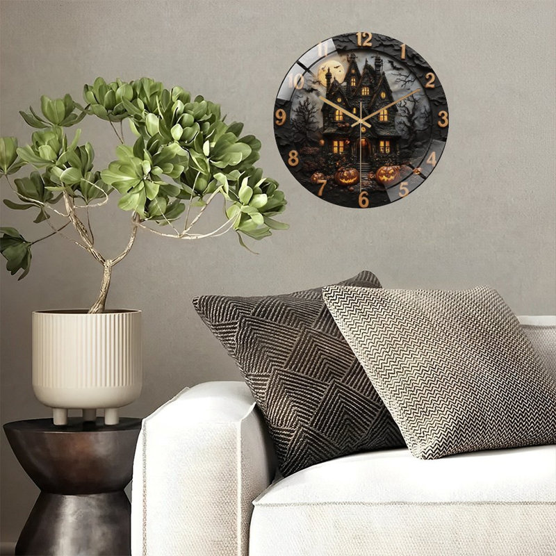 Horloge murale d'Halloween - horloge murale moderne en verre 12 po