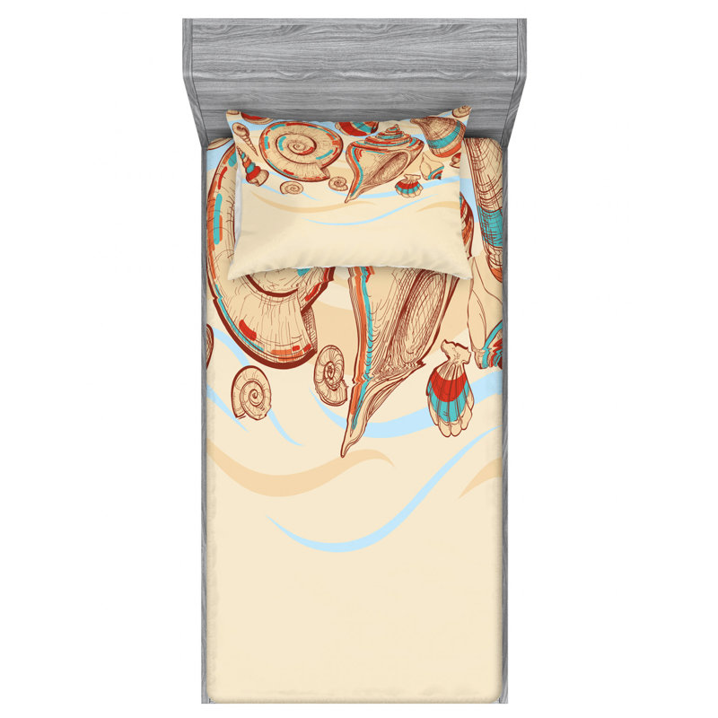 Seashells Microfiber Sheet Set, Twin Sheet Set with Fitted Sheet