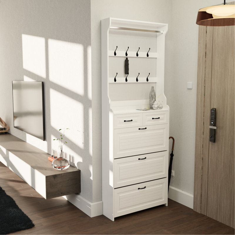 2 range-chaussures à 3 portes avec support, configuration de rangement, tablettes réglables, conception artistique, fabrication