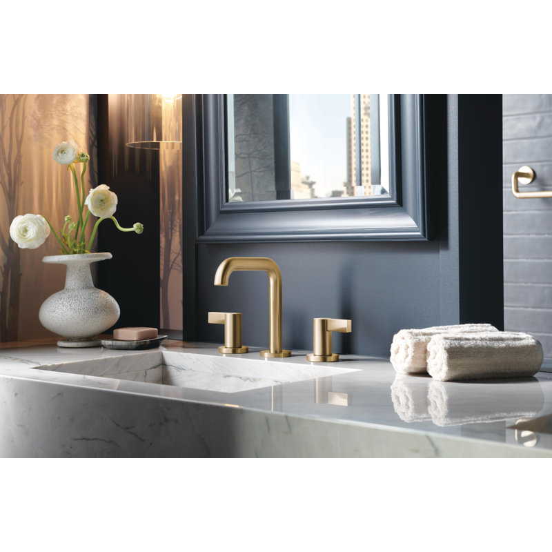 Litze® Widespread Lavatory Faucet With High Spout, Luxe Gold, Extended Lever Handle, 1.5 GPM