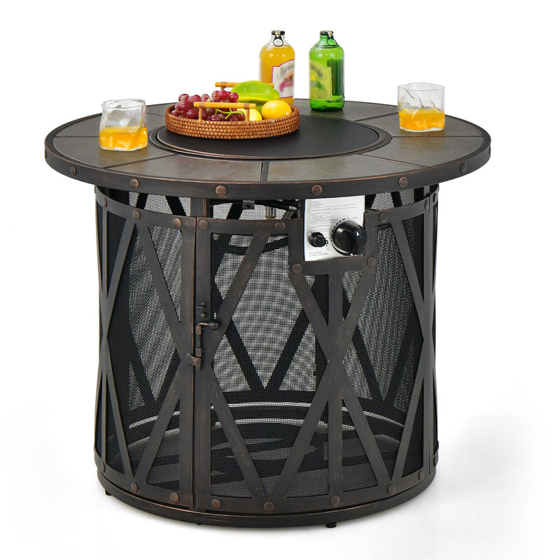 Foyer de table d'extérieur au propane en fer 25 po x l 32 po avec couvercle