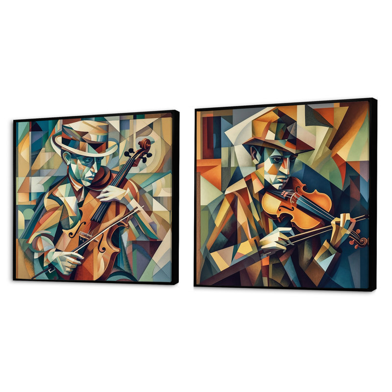 The Modern Violinist - Music Square Collage, ensemble de 2, Cadre flottant noir, H 30 po x l 61 po
