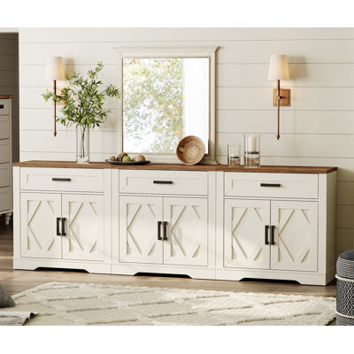 Grande armoire-buffet de ferme 3-en-1 avec portes de grange Gryff, l 94,5 po avec tiroirs et armoires pour la salle à manger