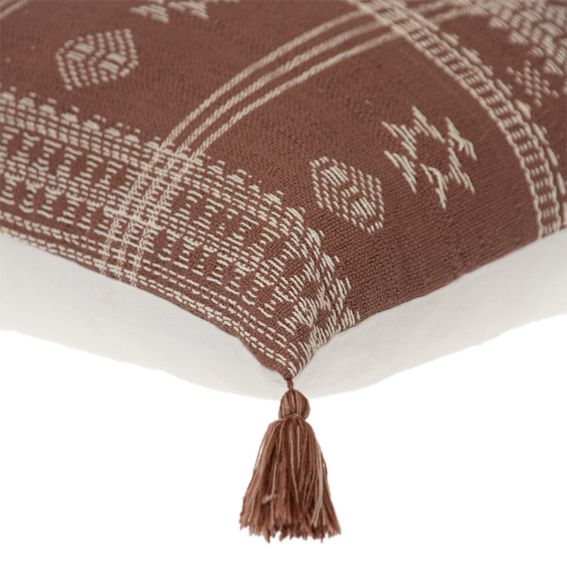 Coussin 18 "en coton beige et brun avec pampilles