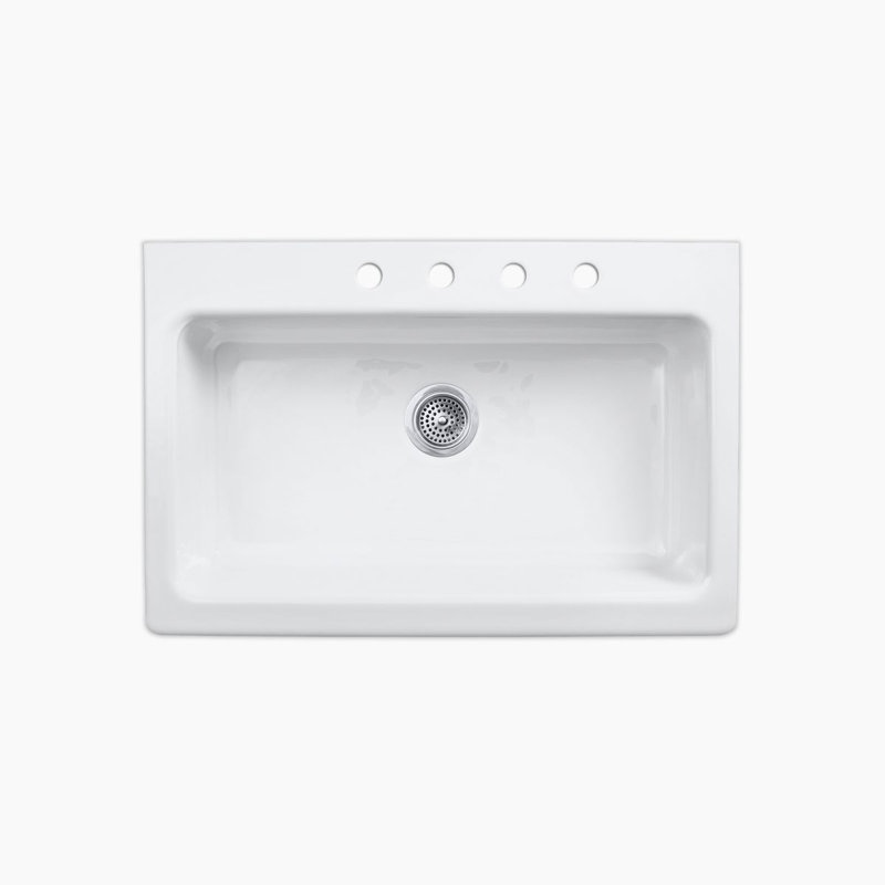 Évier de cuisine à tablier frontal L 33 po x l 22 po Dickinson®, 4 trous, Blanc