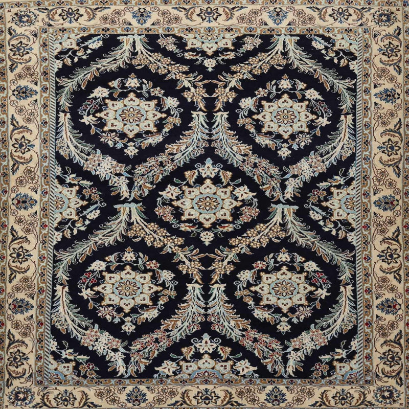 Tapis bleu/beige traditionnel Peirson, Rond 5 pi