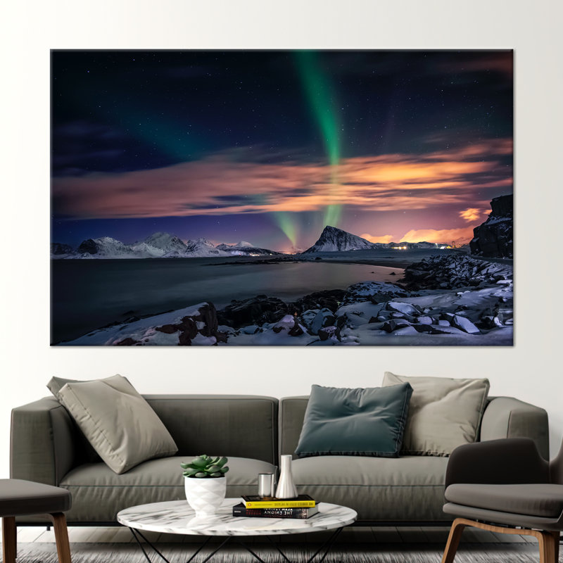 Paysage de lac et de montagne avec ciel aurore et voie laiteuse, art mural sur toile, Ne s’applique pas, H 28 po x l 39 po