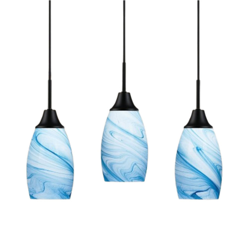 3-pack Black Blue Mini Glass Pendant Light