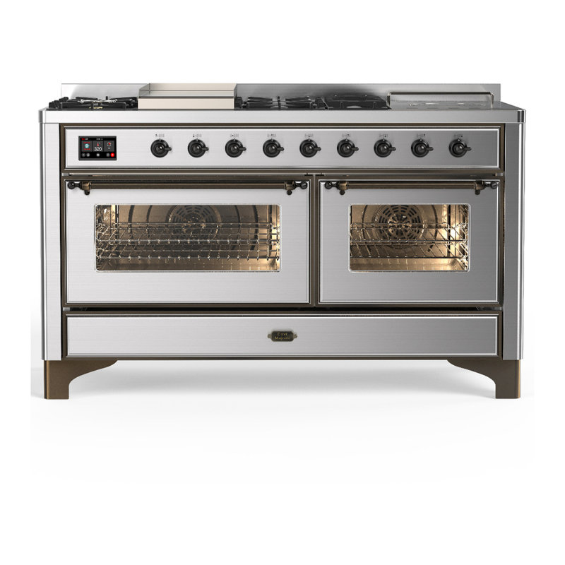 Majestic III Series 60 Inch Dual Fuel Range with 7 Sealed Burners, Griddle, Frenchtop in White (Natural Gas, Chrome Trim)