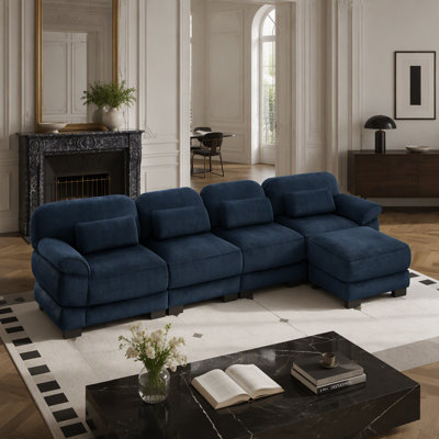 Canapé modulaire en L surdimensionné en forme de L Cloud Couch, canapé 4 places avec repose-pieds, coussins de siège confortables et épais, tissu en velours côtelé respirant, bleu pour le salon