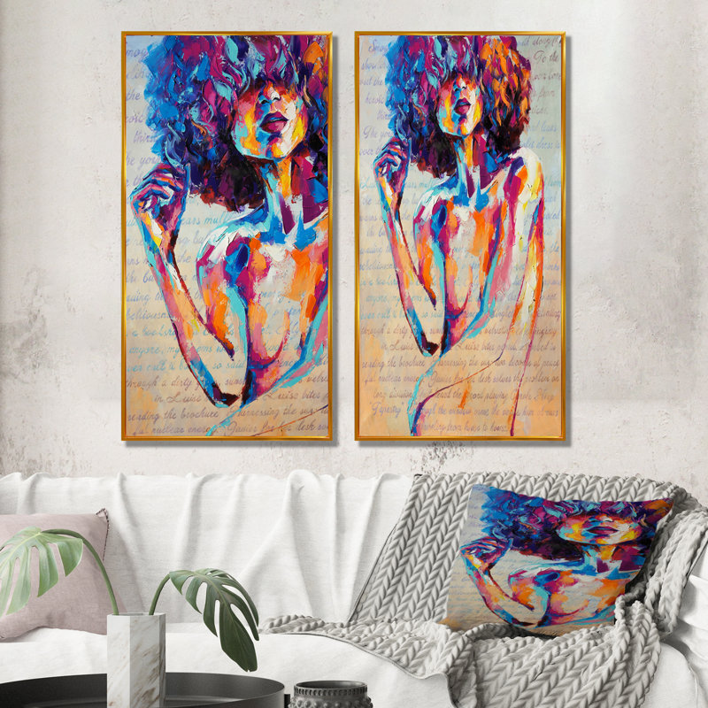 «Colorful Paint Stroke Woman Portrait III», ensemble de 2 peintures sur toiles, H 40 po x l 40 po x P 1 po