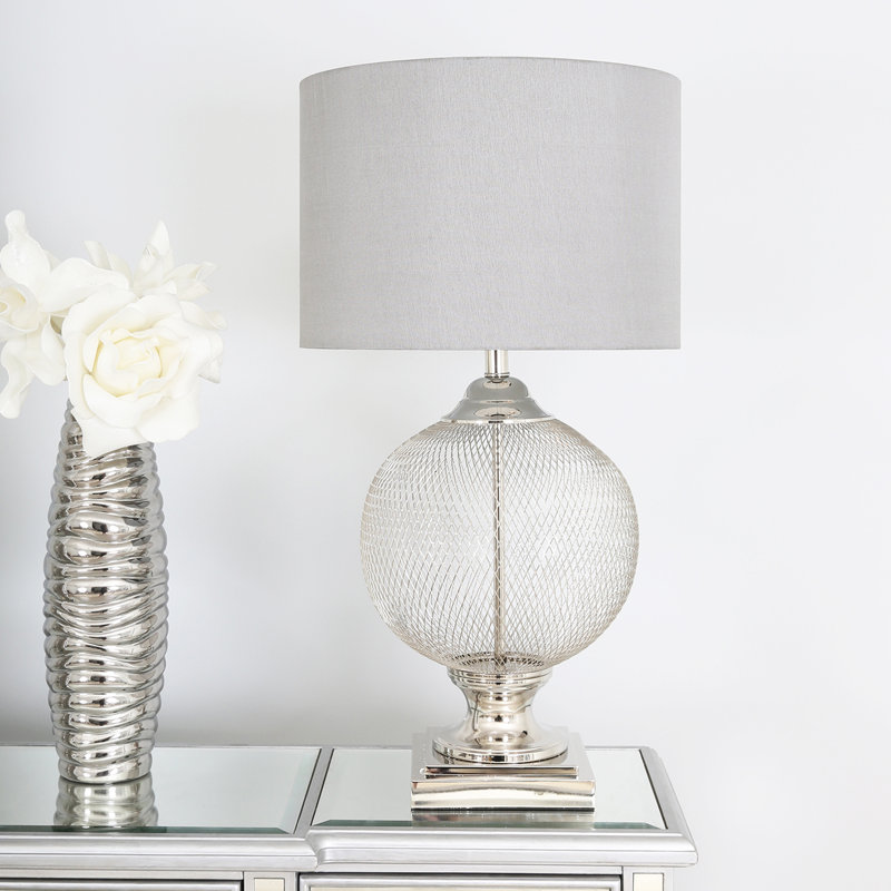 Honora Luxury Table Lamps for Living Room, Bedside Buffet Lamp with Metal Base & Linen Shade, Grey