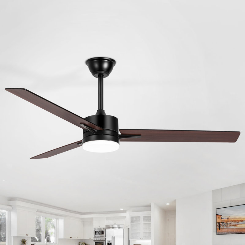 52" 3-Blade Matte Black LED Standard Ceiling Fan with Remote Control and Light Kit Included