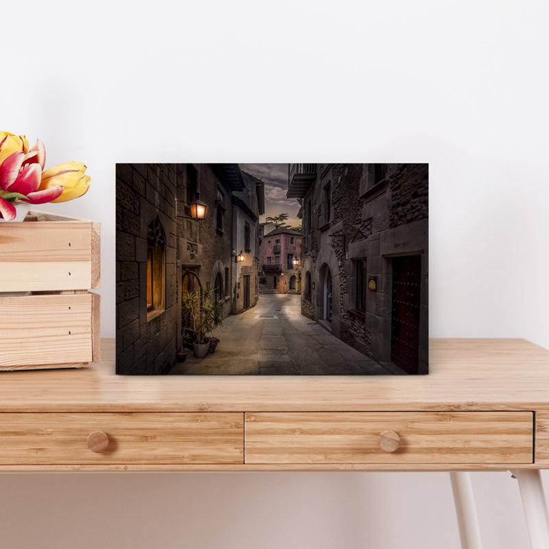 Old Town Night Path Contemporary Architecture City Wall Art Print 1 Piece Wrapped Canvas Wall Art, 30.48cm H x 45.72cm W