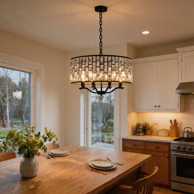 24.4" 8-Light Modern Transitional Crystal Drum Chandelier Matte Black Finish