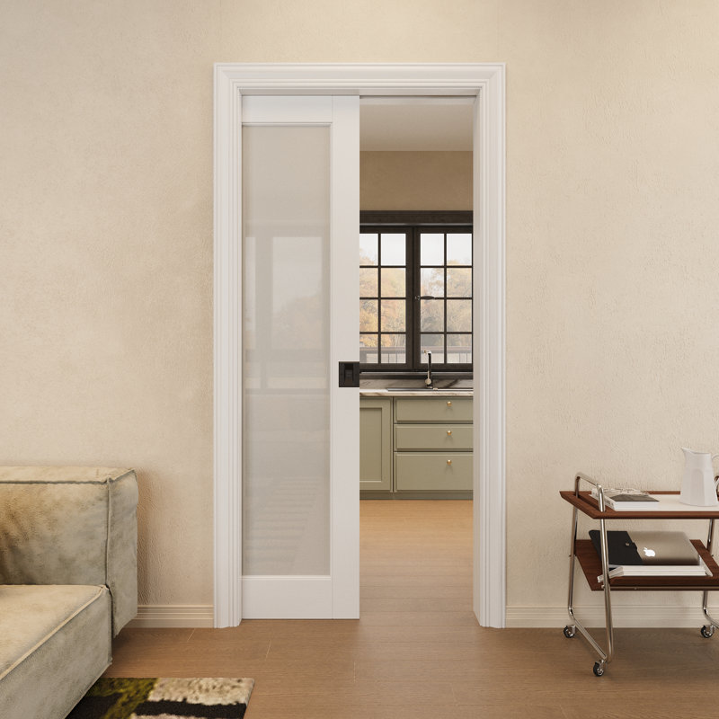 Interior Frosted Glass Panel Sliding Pocket Door Withe Solid Core Pantry Door With Privacy Pocket Lock / Soft Close