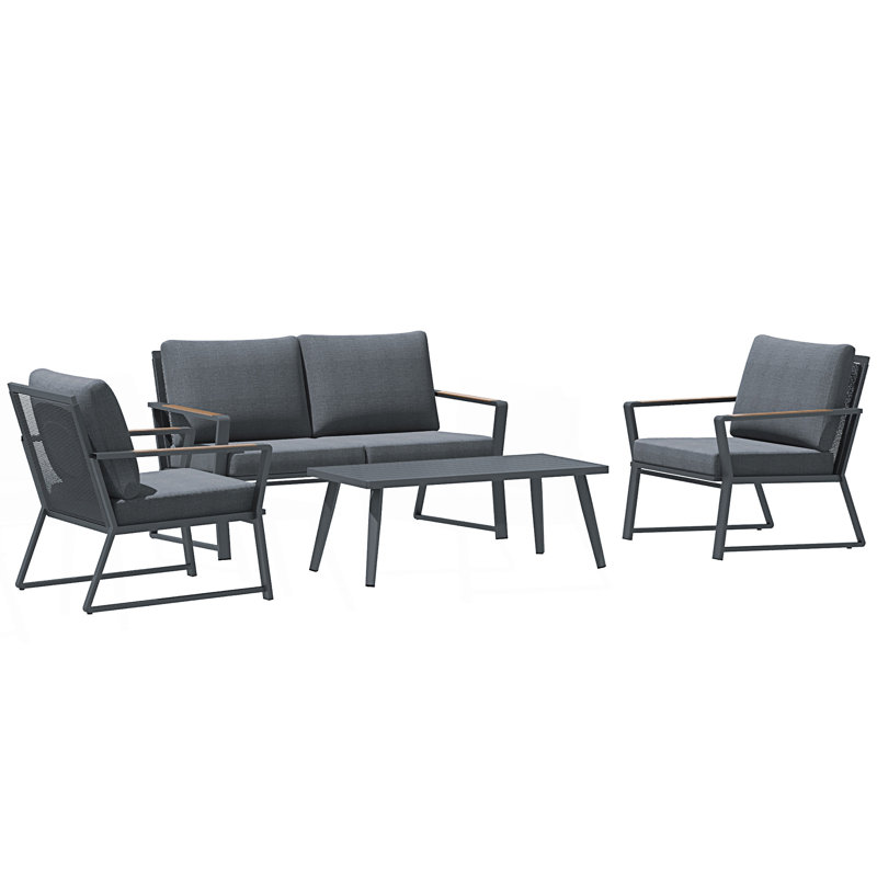 Ensemble de meubles de patio 4 pièces, ensemble de conversation en aluminium, ensemble de canapé de jardin extérieur