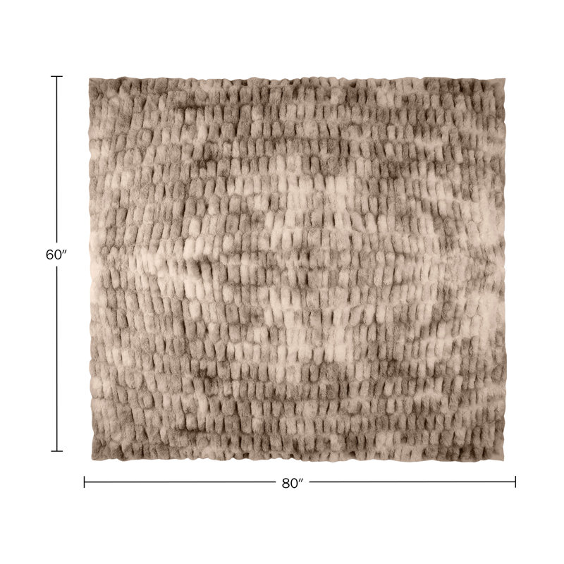Taupe 60x80-Inch Ruched Faux Fur Queen Blanket