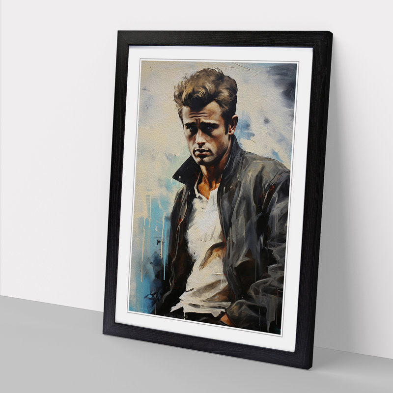 XYZ-FRM-V1223-3842 James Dean Hard Edge - Single Picture Frame Print on Wood, 64cm H x 46cm W x 2cm D, Black 