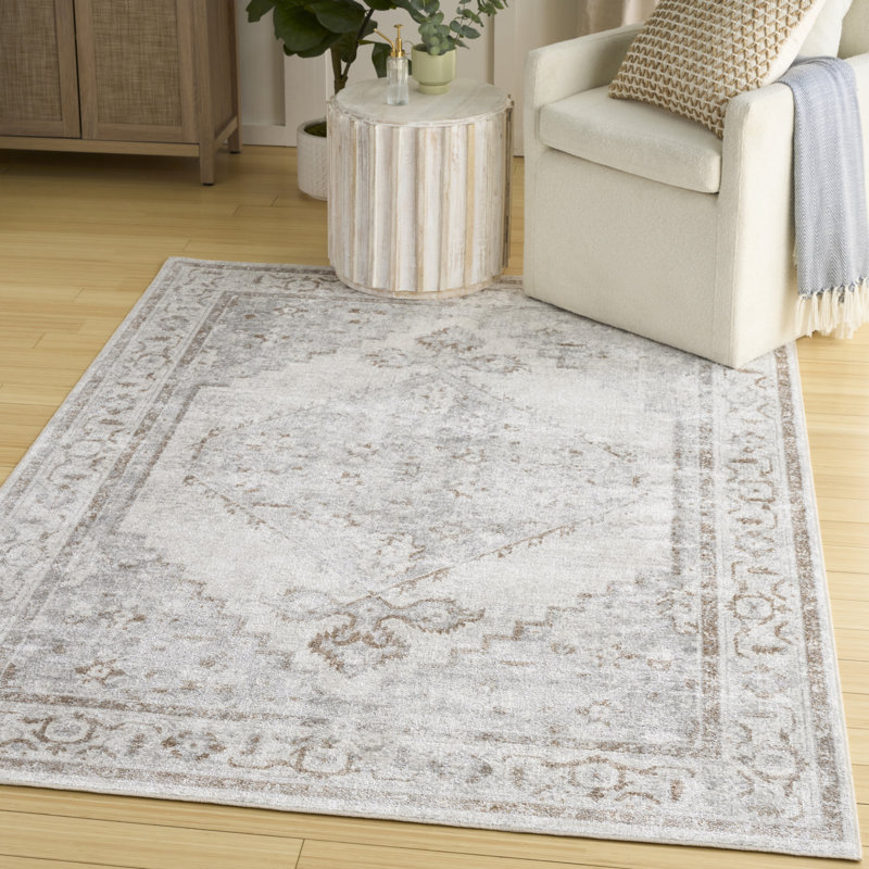  Astra Machine Washable 5'3" x 7' Grey Vintage Indoor Rug, Rectangle 5'3" x 7'
