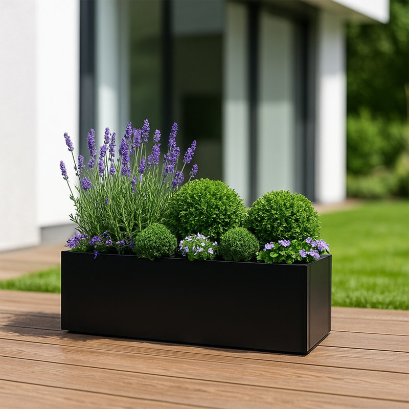 Jardinière rectangulaire Kozyard 38 po L x 15 po l x 16 po H, jardinière en méta pour utilisation intérieure et extérieure par tous les temps, avec trous de drainage et doublure de culture amovible pour plantes, fleurs et arbustes
