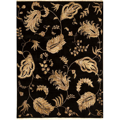 Tapis noir et jaune de haute qualité noué à la main