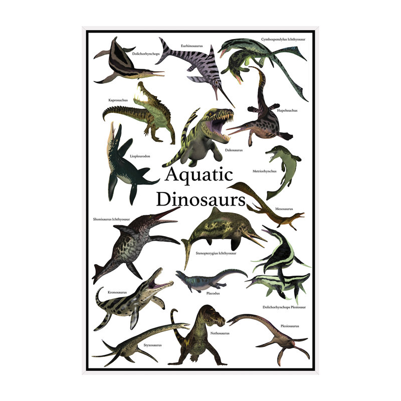 «Aquatic Dinosaurs» par Corey Ford - impression d'art graphique, H 60 po x l 40po x P 1,5 po, Toile blanche encadrée