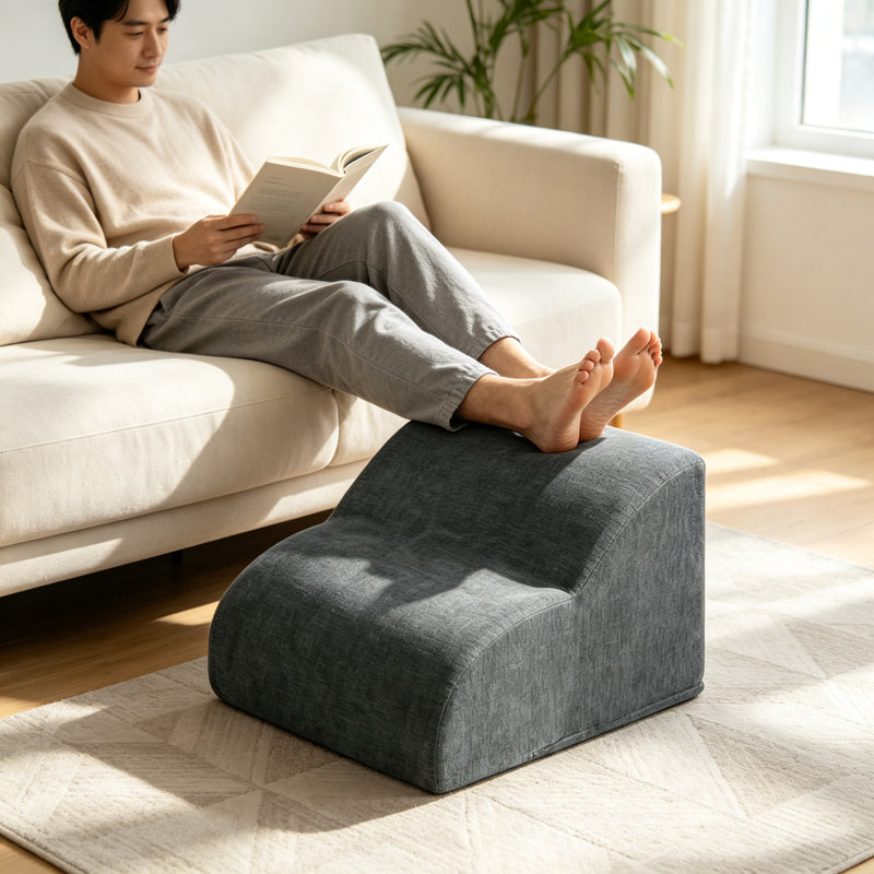 Repose-pieds ergonomique en mousse à mémoire de forme avec revêtement antidérapant Dralon, repose-pieds incurvé pour bureau ou salon, XNE-026