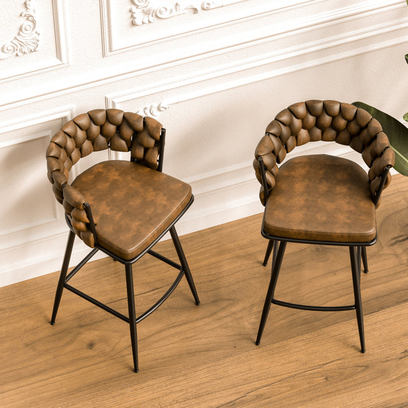 De 2 tabourets de bar. Cuir technique, siège et dossier rotatifs à 360 degrés. Base en métal pour îlot de cuisine, restaurant, bar et siège de café.