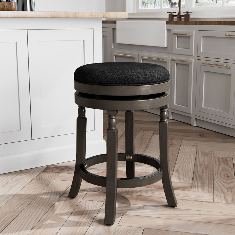 Tabouret de comptoir gris vieilli de 24 po, assise en tissu gris anthracite, fabrication en bois franc, finition pivotante à 360 ° - instructions d'assemblage faciles incluses Mécanisme disponible